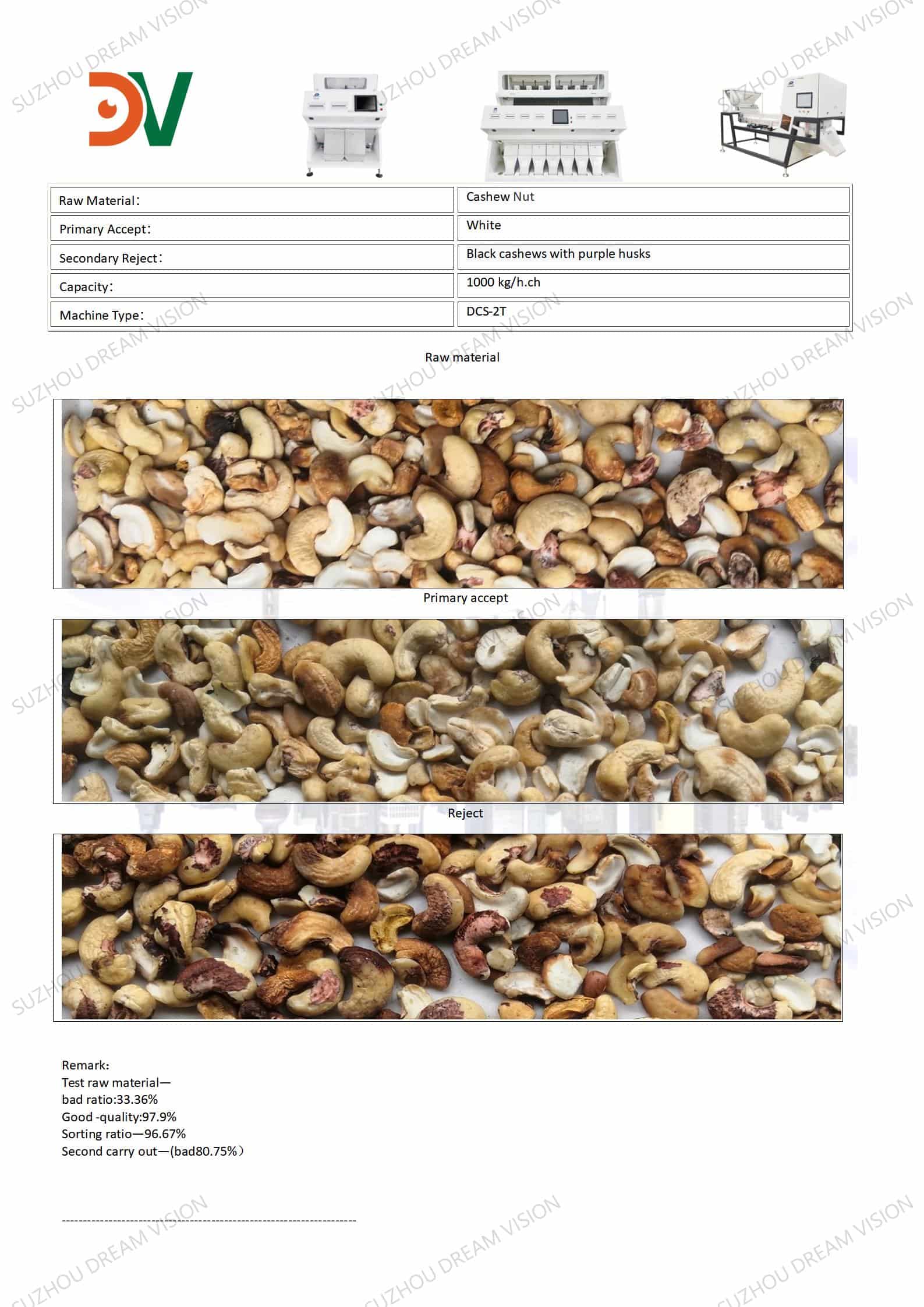 Cashew Nut Color Sorting Test Report