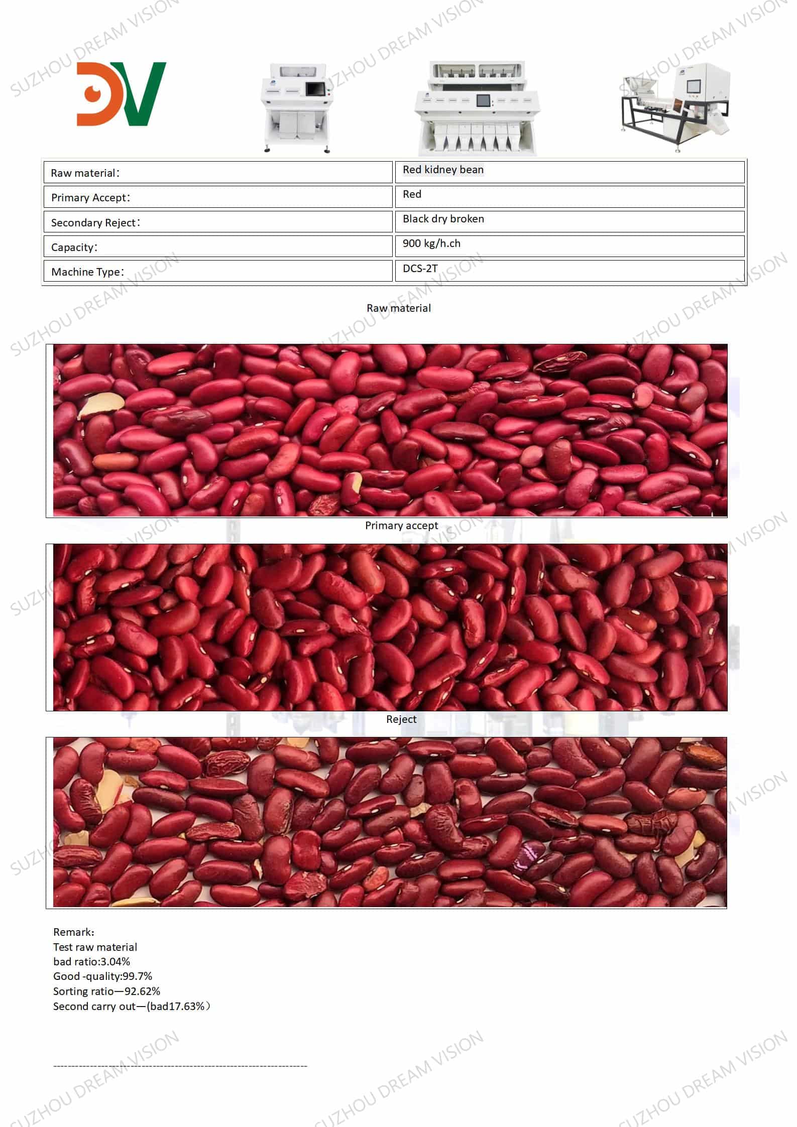Red Kidney Beans Color Sorting Test Report